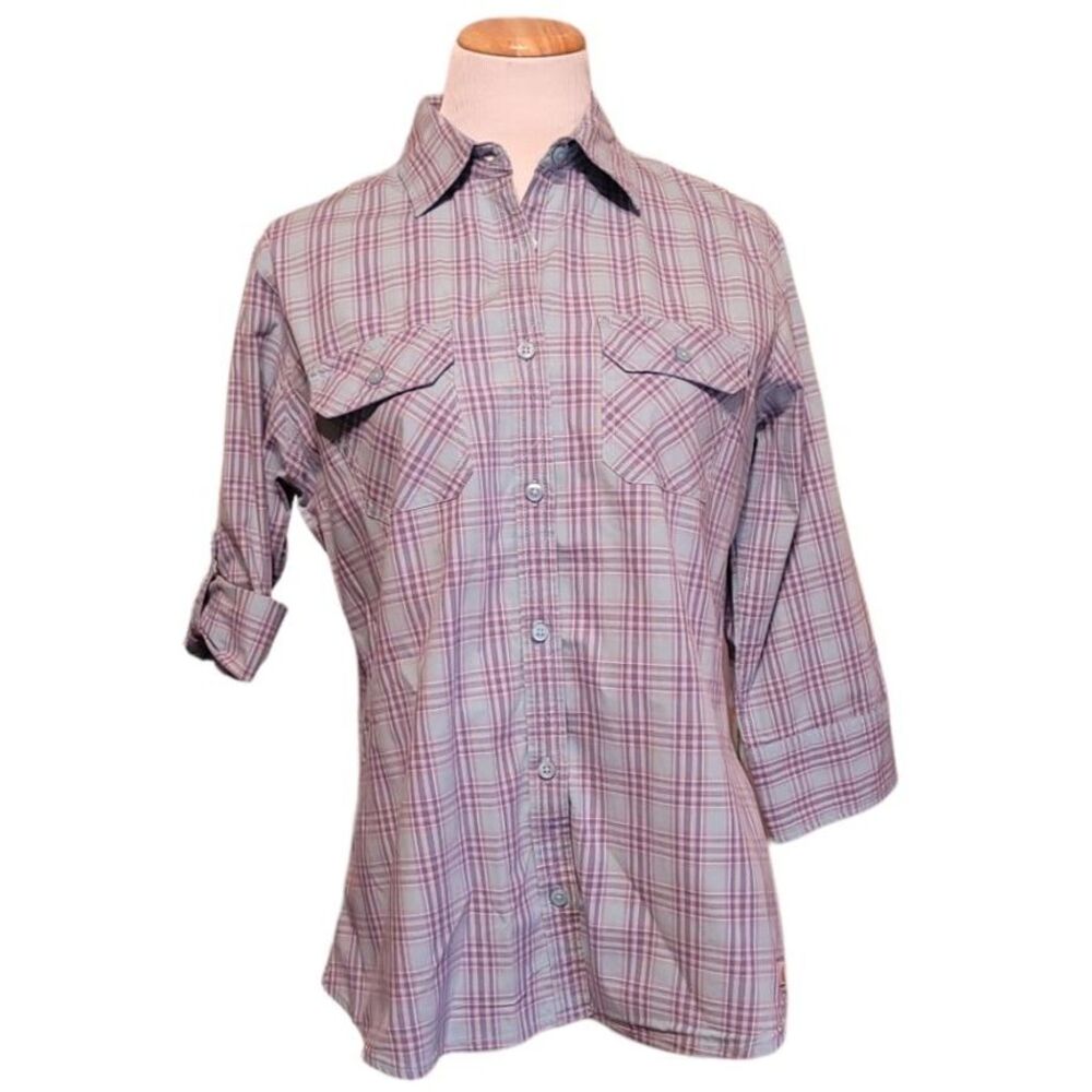 Carhartt Button Up Roll Tab Sleeve Purple Plaid Women’s Large